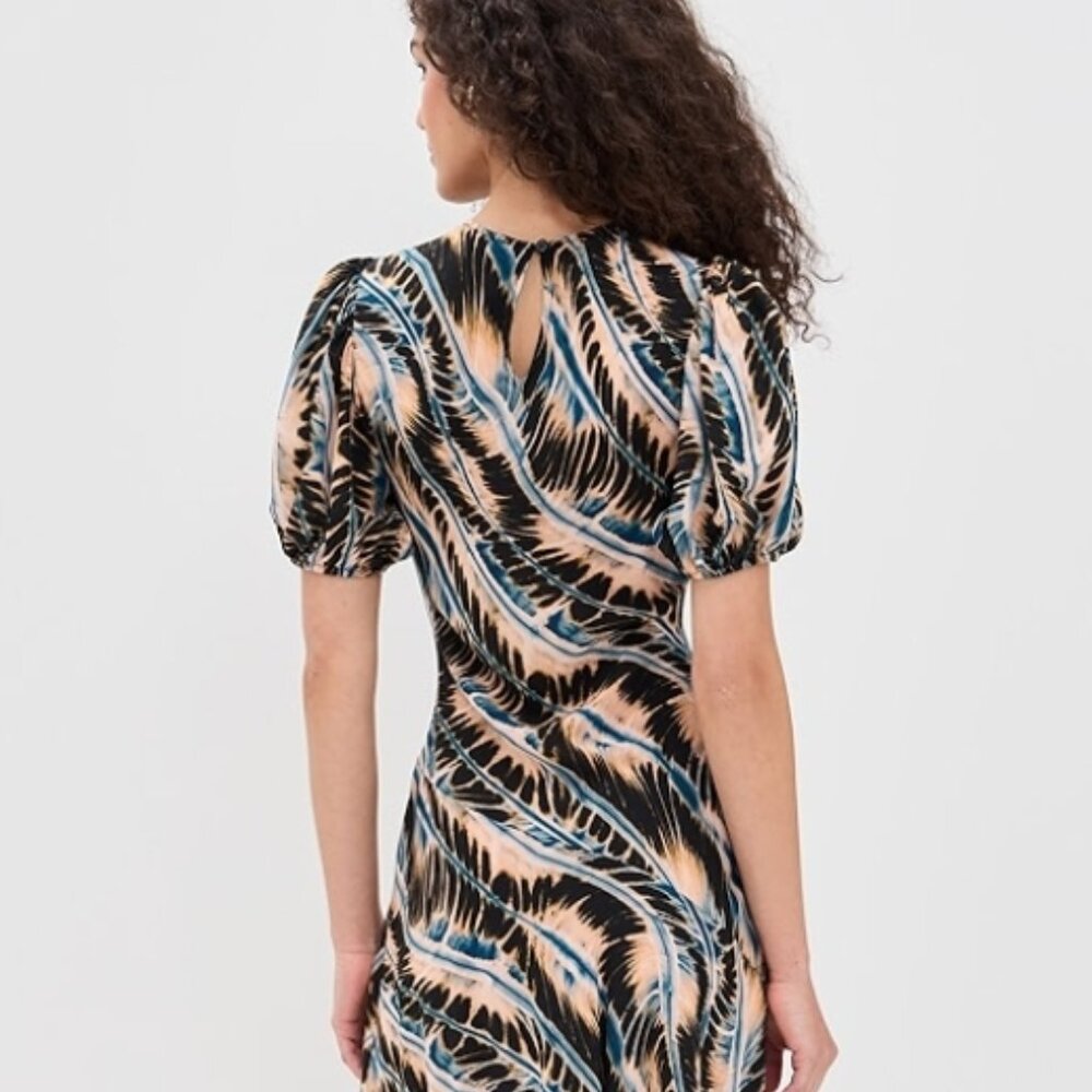 NWT SPRING 2025 ULLA JOHNSON Ines Puff Sleeves Silk Midi Dress in River S $690 - Picture 4 of 12